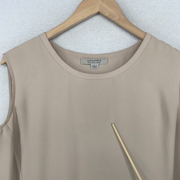 ALLSAINTS Tank Top Womens 4 Heny Tie Front Sleeveless Tunic Crewneck Beige Pink - Picture 12 of 16